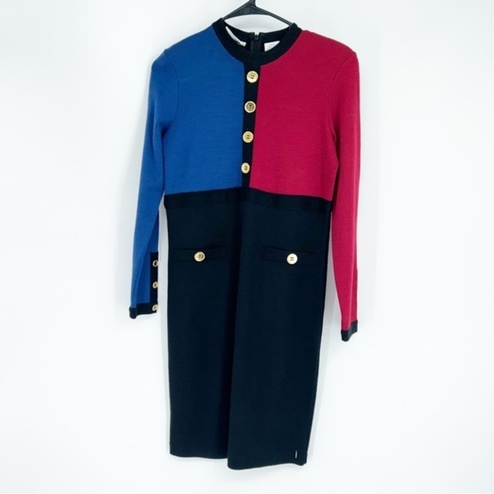 Vintage Liz Claiborne Colorblock Wool Blend Long-sleeve Dress Size XSP
